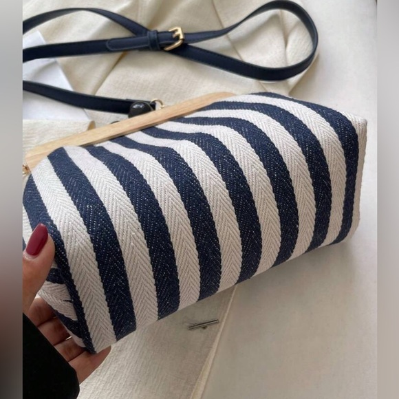 Striped crossbody bag shoulder striped handbag purse wood magnetic clutch canvas - Picture 6 of 10